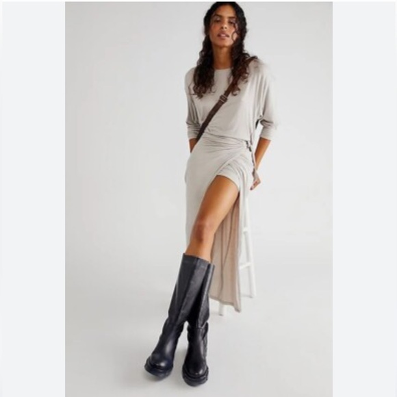 NWT Free People Alyssa Long Sleeve Wrap Dress in Taupe - Picture 1 of 6